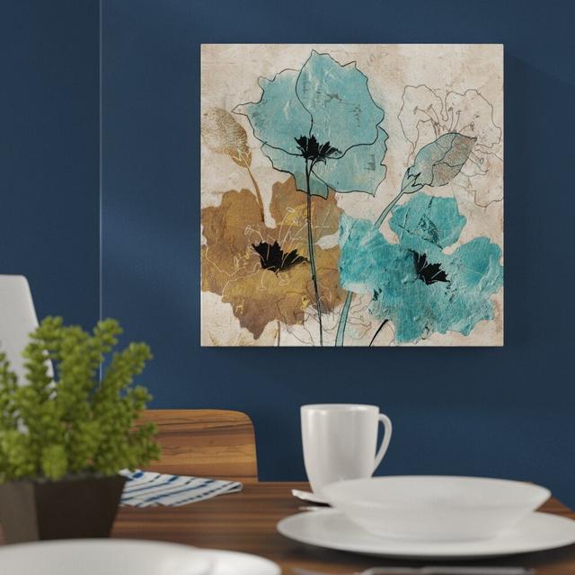 'Metallic Blue and Brown Poppies' by Tre Sorelle Studios Watercolour Painting Print on Wrapped Canvas East Urban Home Size: 60.96cm H x 60.96cm W on Productcaster.