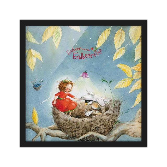 Strawberry Fairy Sparrow - Picture Frame Graphic Art Bilderwelten Frame Option: Black Framed, Size: 50cm H x 50cm W x 2cm D on Productcaster.