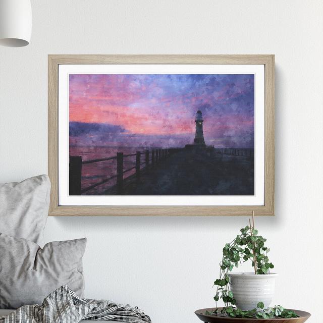 Lighthouse at Sunset - Picture Frame Graphic Art East Urban Home Frame Option: Oak Framed, Size: 27cm H x 36cm W x 2cm D on Productcaster.