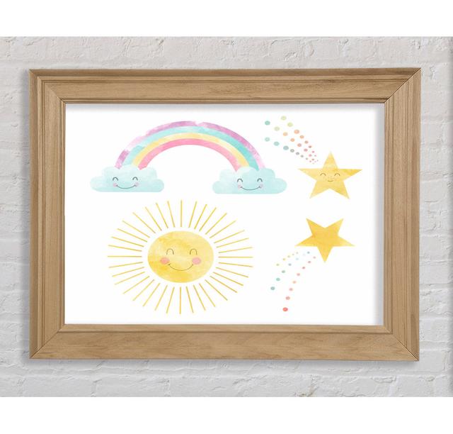 Glücklicher Regenbogen und Wolken - Druck Harriet Bee Format: Poster mit Naturholz-Rahmen, Größe: 84,1 cm H x 118,9 cm B x 8 cm T on Productcaster.