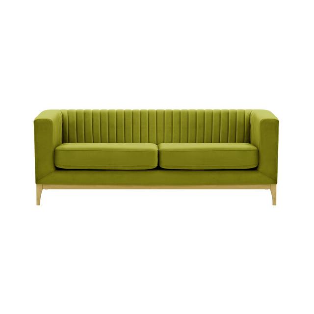 3-Sitzer Sofa Bulger aus Samt Canora Grey Beinfarbe: Eichenbraun, Polsterfarbe: Oliv on Productcaster.