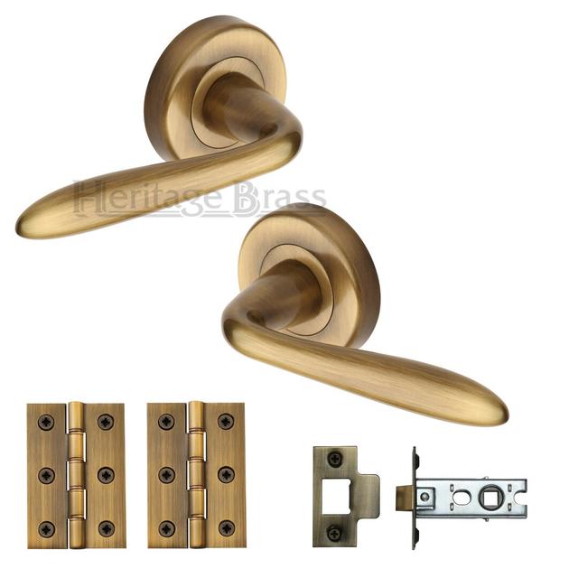 Sutton Latch Door Handle Kit Heritage Brass Finish: Antique on Productcaster.