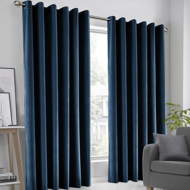 Karelyn Velvet Sheer Eyelet Curtain (Set of 2) Fairmont Park Panel Size: Width 66 x Drop 54cm, Colour: Navy on Productcaster.