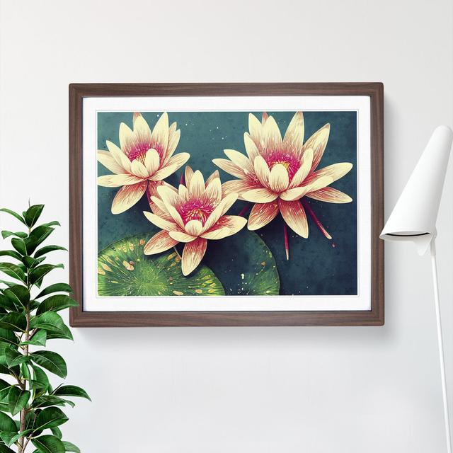 Water Lily Flower Splash Vol.1 - Single Picture Frame Print Marlow Home Co. Size: 46cm H x 64cm W, Frame Colour: Brown on Productcaster.