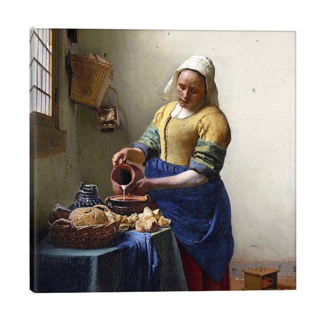 The Milkmaid by Johannes Vermeer - Painting on Canvas East Urban Home Frame Option: No Frame, Size: 93.98cm H x 93.98cm W x 1.91cm D on Productcaster.