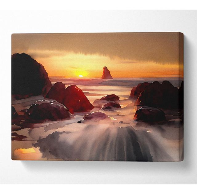 Ocean Waves Spilling on the Rocks - Wrapped Canvas Art Prints House of Hampton Größe: 81 cm H x 121,9 cm B on Productcaster.