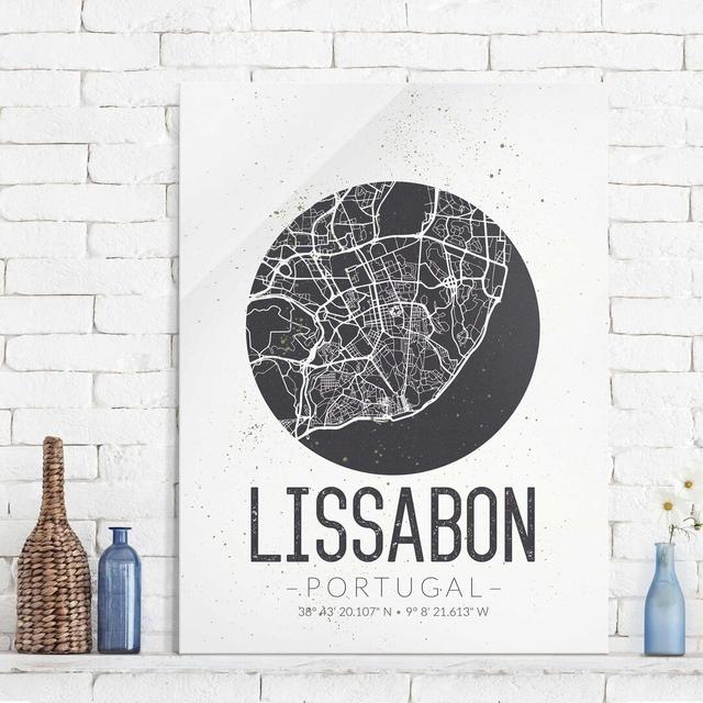 Glasbild Lisbon Map East Urban Home Größe: 100 cm H x 75 cm B x 0,4 cm T on Productcaster.