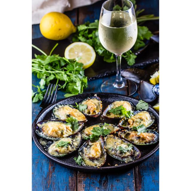 Glandorf Baked Mussels With Cheese by LarisaBlinova - Wrapped Canvas Photograph Latitude Run Size: 46cm H x 30cm W x 3.8cm D on Productcaster.