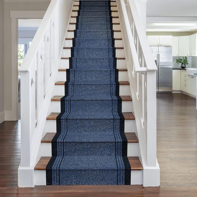 Stair Runner Abby Striped Machine Woven Blue Area Rug Ophelia & Co. Rug Size: Runner 660cm x 66cm on Productcaster.