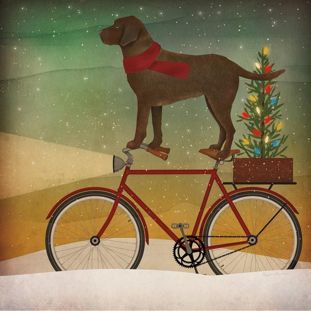 Brown Lab On Bike Christmas by Ryan Fowler - Wrapped Canvas Print The Seasonal Aisle Size: 81cm H x 122cm W x 3.8cm D on Productcaster.