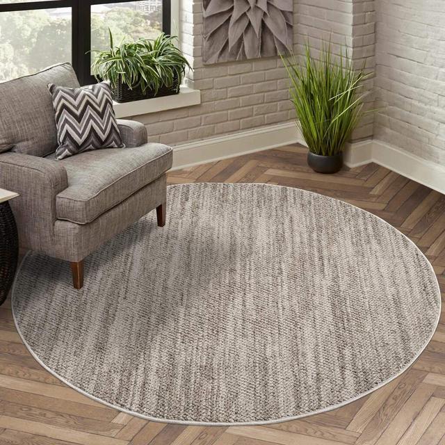 Teppich Lindo 8843 Kurzflor Fransen Taupe Einfarbig Meliert, Boho-Stil Wohnzimmer Nazeeh 17 Stories Teppichgröße: Rund 120 cm on Productcaster.