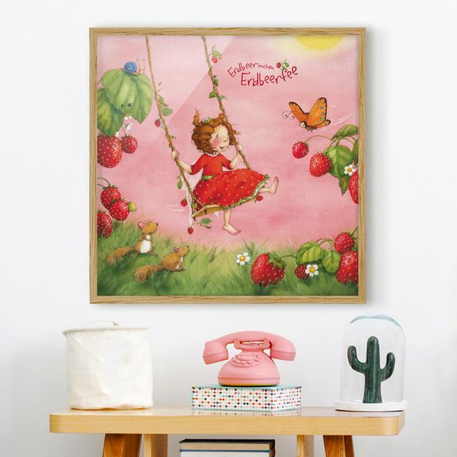 Strawberry Fairy Tree Swing - Picture Frame Graphic Art Bilderwelten Frame Option: Brown Framed, Size: 50cm H x 50cm W x 2cm D on Productcaster.