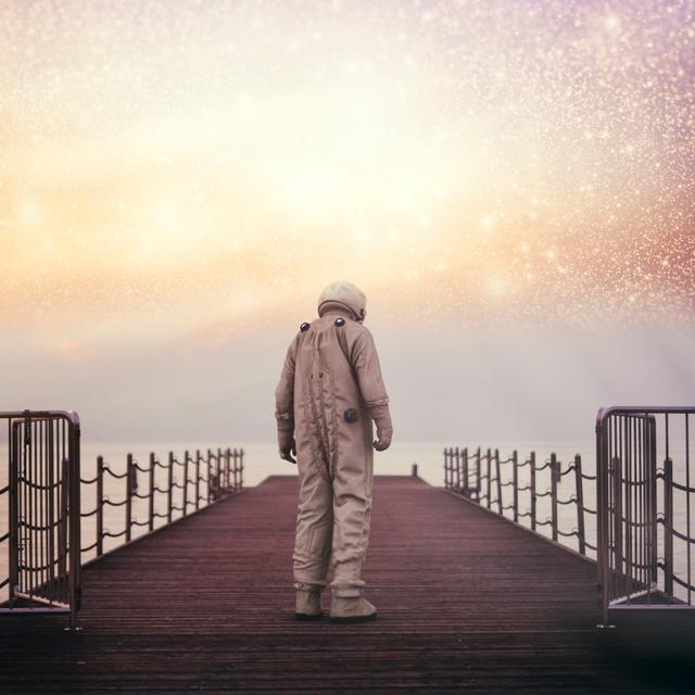 Lonely Astronaut On The Beach by Gremlin - Wrapped Canvas Art Prints 17 Stories Size: 91cm H x 91cm W on Productcaster.