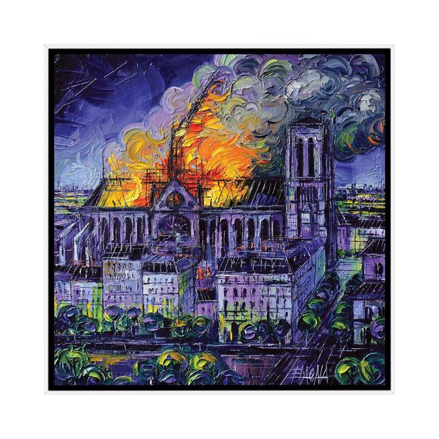 Notre Dame De Paris Fire by Mona Edulesco - Painting on Canvas Rosalind Wheeler Frame Colour: Black Framed, Size: 66.04cm H x 66.04cm W x 3.81cm D on Productcaster.