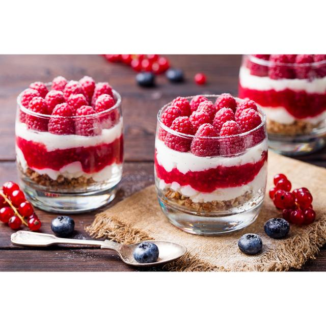 Raspberry Dessert Cheesecake by Annapustynnikova - Wrapped Canvas Photograph Marlow Home Co. Size: 81cm H x 122cm W on Productcaster.