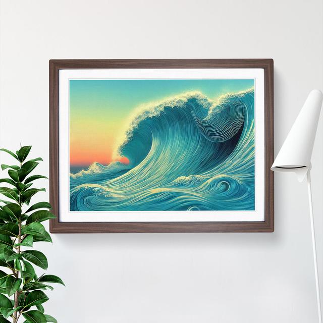 Modern Ocean Wave - Picture Frame Graphic Art House of Hampton Size: 25cm H x 34cm W x 2cm D, Frame Colour: Walnut on Productcaster.