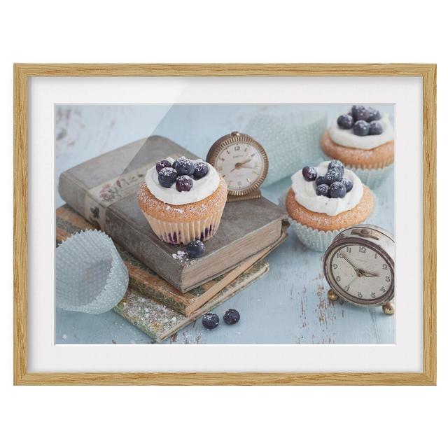 Vintage Cupcakes with Alarm - Picture Frame Photographic Art Print on Paper East Urban Home Frame Options: Natural oak wood, Size: 40cm H x 55cm W on Productcaster.