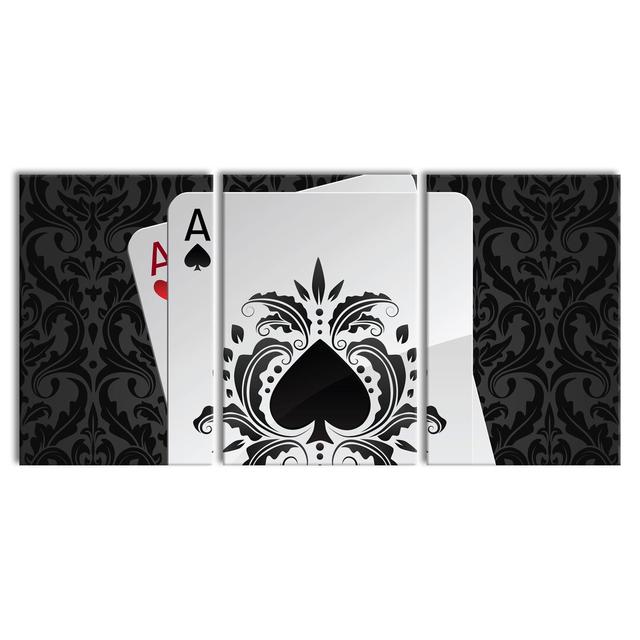 Ace Of Spades Playing Card - 3 Piece Wrapped Canvas Print East Urban Home Size: 120cm H x 240cm W on Productcaster.