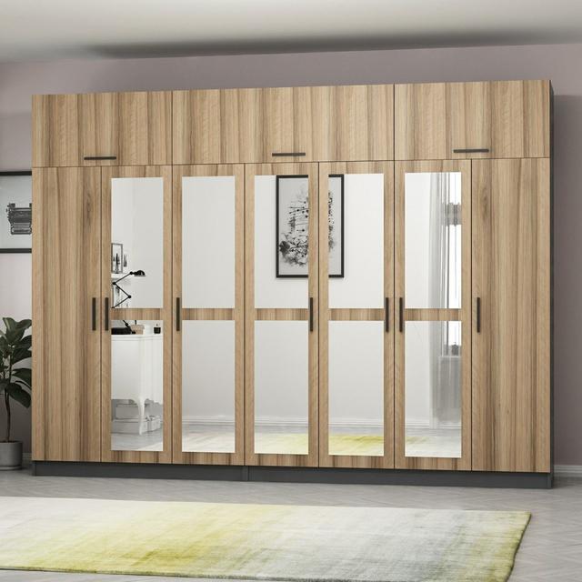 Kleiderschrank Hanah Home Größe: 255 cm H x 315 cm B x 52 cm T, Ausführung: Braun on Productcaster.