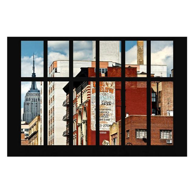 Window View of New York Building Semi-Gloss Wallpaper Roll East Urban Home Materialqualität: Standard (110g/m²), Size: 3.84m x 255cm on Productcaster.