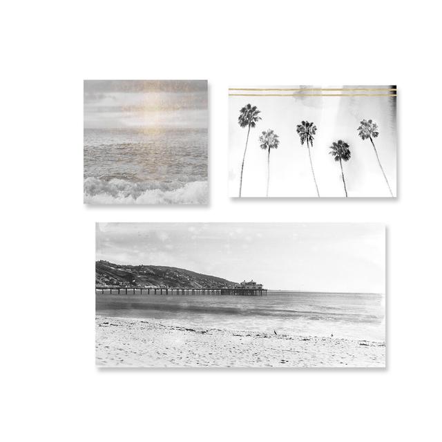 Grey Beach - 3 Piece Wrapped Canvas Print East Urban Home on Productcaster.