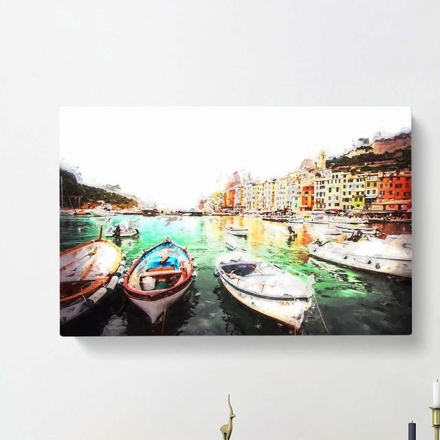 Docked Boats In Portovenere Italy In Abstract - Wrapped Canvas Painting East Urban Home Size: 40cm H x 60cm W x 3cm D on Productcaster.