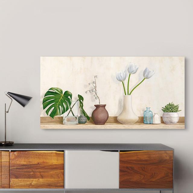 Minimalist Floral Setting by Jenny Thomlinson - Wrapped Canvas Painting Print Bay Isle Home Size: 35cm H x 70cm W x 4cm D on Productcaster.