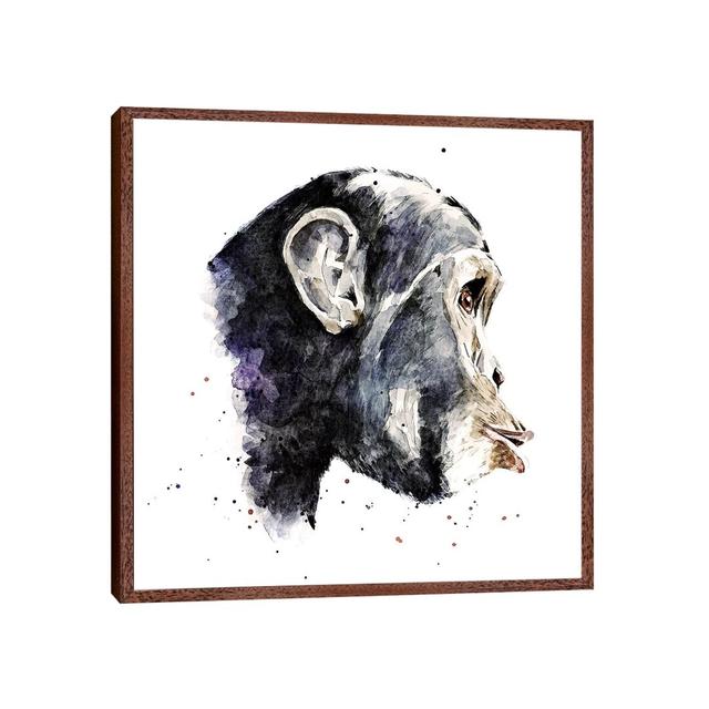 Chimp - Print on Canvas Ebern Designs Format: Classic Brown Wood Framed, Size: 45.72cm H x 45.72cm W x 3.81cm D on Productcaster.