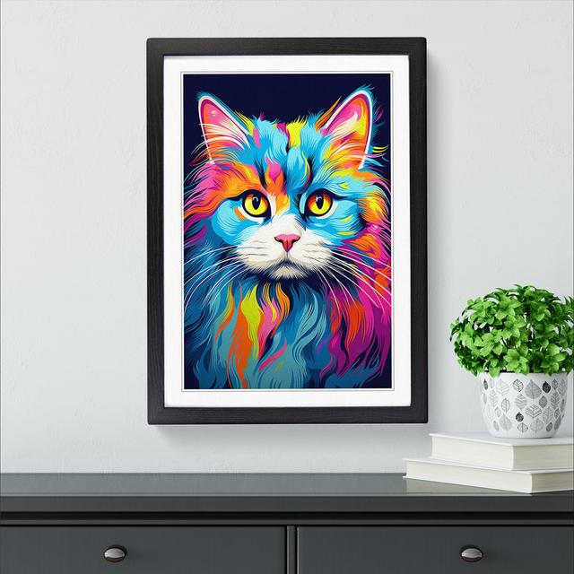 Persian Cat Pop No.3 - Single Picture Frame Print on Wood Big Box Art Frame Colour: Black Framed, Size: 46cm H x 34cm W x 2cm D on Productcaster.