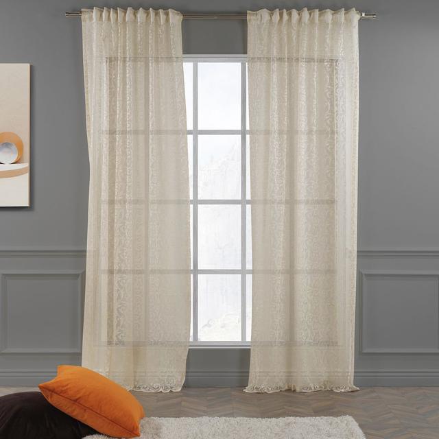 Extra Long & Extra Wide Classic Lace Curtain Panels (Set of 2) Lilijan Home & Curtain Panel Size: 280cm Width x 225cm Drop, Curtain Colour: Beige on Productcaster.