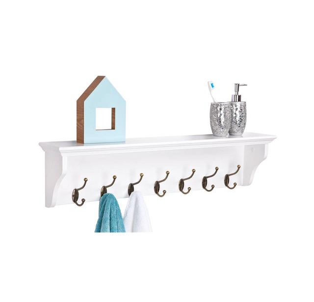 Cleethorpes 7 - Hook Wall Mounted Coat Rack with Storage in White Ophelia & Co. on Productcaster.