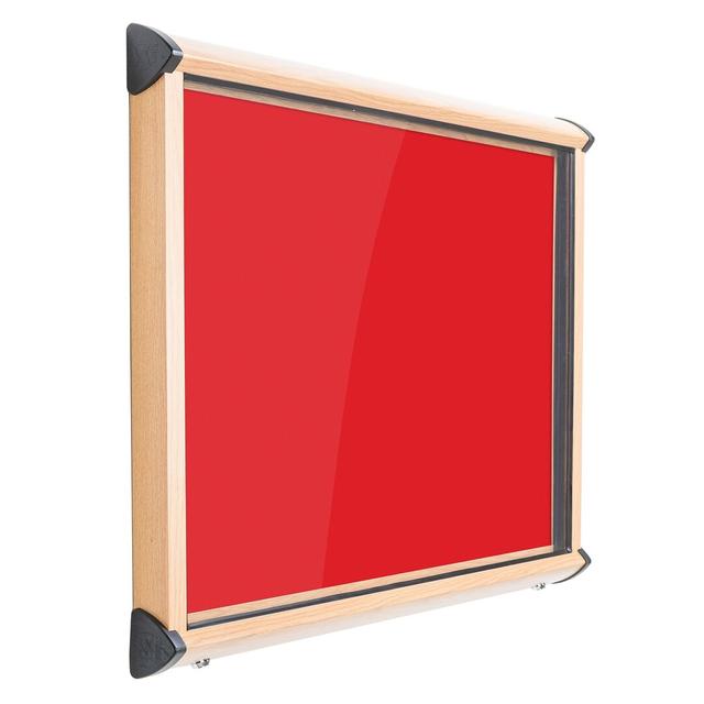 Shield Wood Effect Exterior Showcases Wall Mounted Bulletin Board Symple Stuff Size: 75cm H x 53.7cm W, Colour: Scarlet on Productcaster.