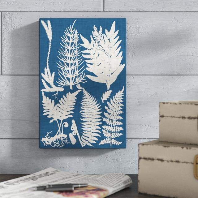 Linen & Blue Ferns II - Wrapped Canvas Print Blue Elephant Size: 30cm H x 20cm W on Productcaster.