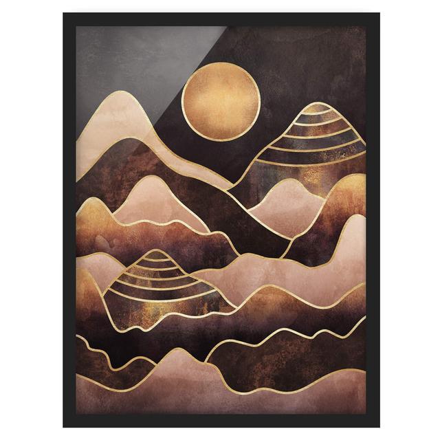 Golden Sun Abstract Mountains - Picture Frame Graphic Art Canora Grey Frame Option: Black Framed, Size: 70cm H x 50cm W x 2cm D on Productcaster.