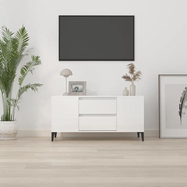 17 Stories TV Cabinet White 102X44.5X50 Cm Engineered Wood 17 Stories Colour: High Gloss White on Productcaster.