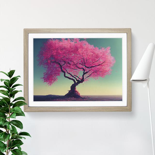 Delightful Cherry Blossom Tree - Picture Frame Painting Marlow Home Co. Size: 46cm H x 64cm W x 2cm D, Frame Colour: Oak on Productcaster.