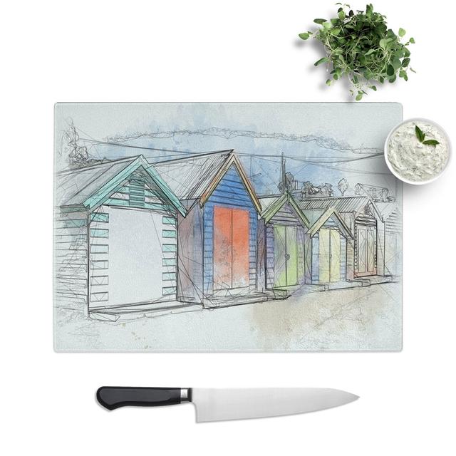 Colourful Beach Huts Sketch Chopping Board East Urban Home Size: 0.4cm H x 20cm W x 28.5cm L on Productcaster.