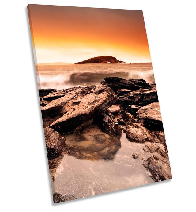 Sunset Beach Surf Rocks Framed CANVAS WALL ART Print Picture House of Hampton Size: 36cm H x 24cm W x 4cm D on Productcaster.