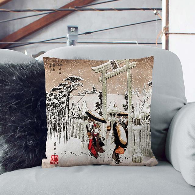 Gion Temple in Snow by Utagawa Hiroshige Cushion with Filling East Urban Home Size: 40cm H x 40cm W x 15cm D on Productcaster.