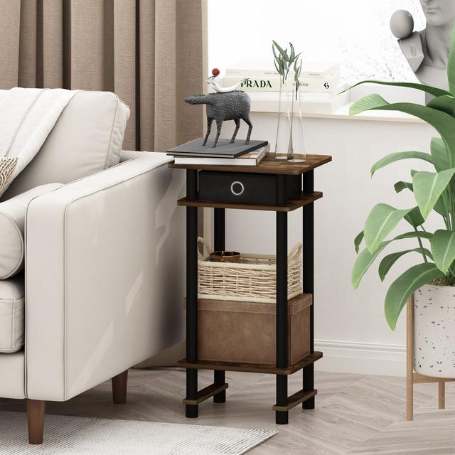 Chrisley Side Table with Fabric Bin Drawer 17 Stories Set Of: Set of 1, Colour: Amber Pine/Black on Productcaster.