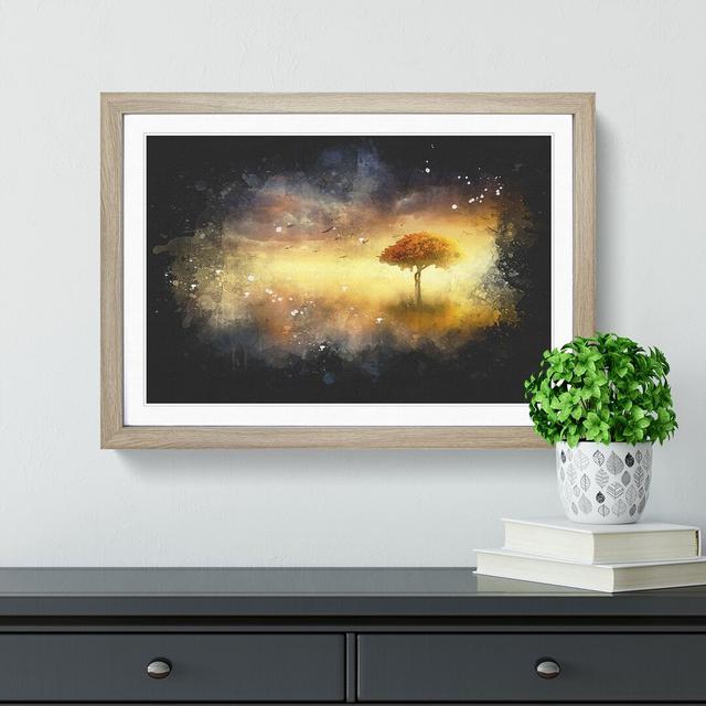 Flying Birds over a Lone Tree - Picture Frame Graphic Art Print East Urban Home Frame Option: Oak Framed, Size: 45cm H x 63cm W x 2cm D on Productcaster.