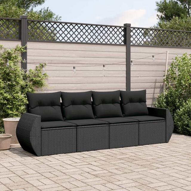 Vidaxl 4-Tlg. Garten-Sofagarnitur Mit Kissen Poly Rattan ModernMoments Kissenfarbe: Schwarz, Rahmenfarbe: Schwarz on Productcaster.