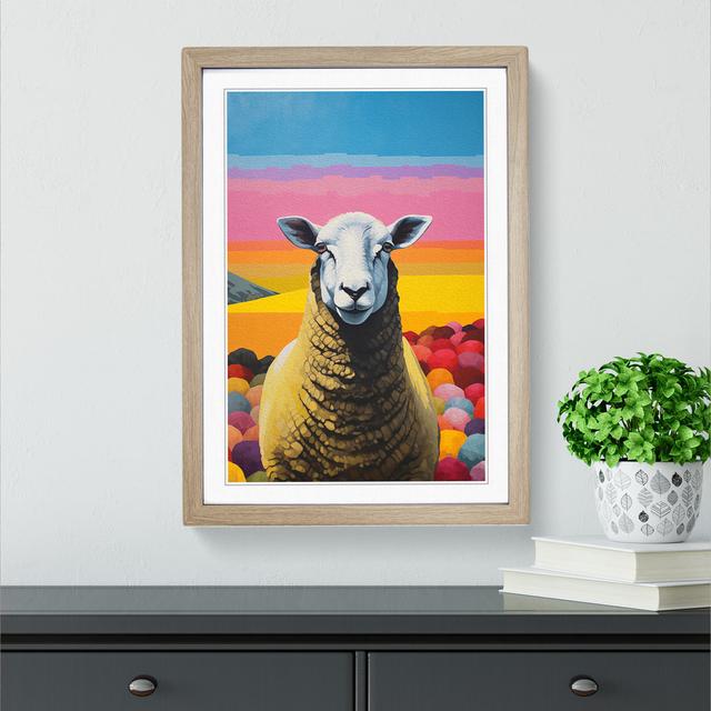 Sheep Colour Field - Single Picture Frame Print on Wood Brambly Cottage Format: Oak Framed, Size: 64cm H x 46cm W x 2cm D on Productcaster.