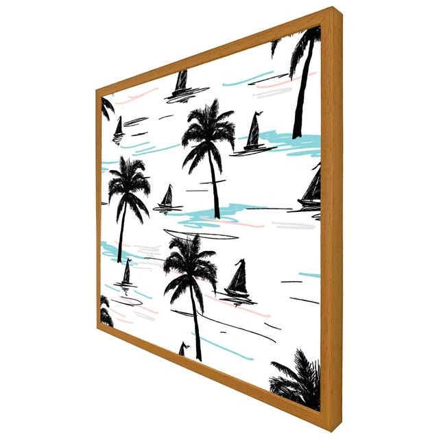 Maryana Palm Trees & Sailboats - Single Picture Frame Print 17 Stories Size: 51cm H x 51cm W x 4cm D, Frame Colour: Black Framed on Productcaster.