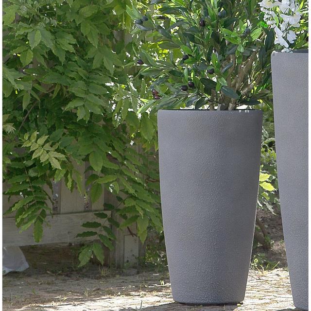 Aden Stone Plant Pot Zipcode Design Size: 75cm H x 39cm W x 39cm D, Colour: Grey on Productcaster.