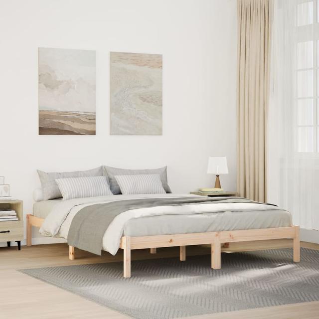 Bed Frame Solid Wood Ebern Designs Size: 160 x 210cm, Colour: Natural Pine on Productcaster.