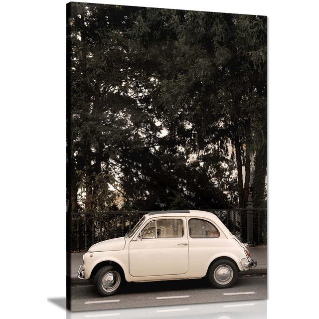 Panther Print Fine Art Prints White Vintage Little Car In Street Of Paris Artistic Framed Canvas Print, Pictures For Home Walls, Bedroom, Living Room on Productcaster.