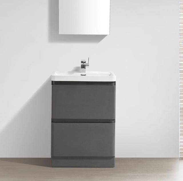 Mcvey 595mm Free-standing Vanity Unit Metro Lane Top Finish: White, Base Finish: Grey on Productcaster.