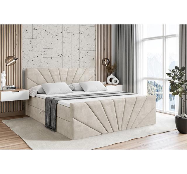 Boxspringbett mit H4 Multipocket-Matratze, Bettkasten und Topper ModernMoments Größe: 120 cm B x 200 cm L, Farbe: Beige on Productcaster.