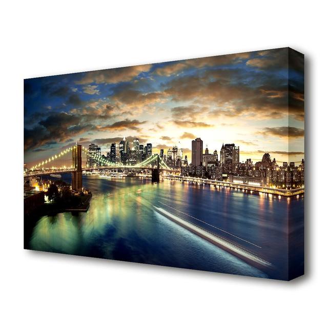 New York City Brooklyn Bridge View - Wrapped Canvas Photograph Print East Urban Home Size: 35.6 cm H x 50.8 cm W on Productcaster.